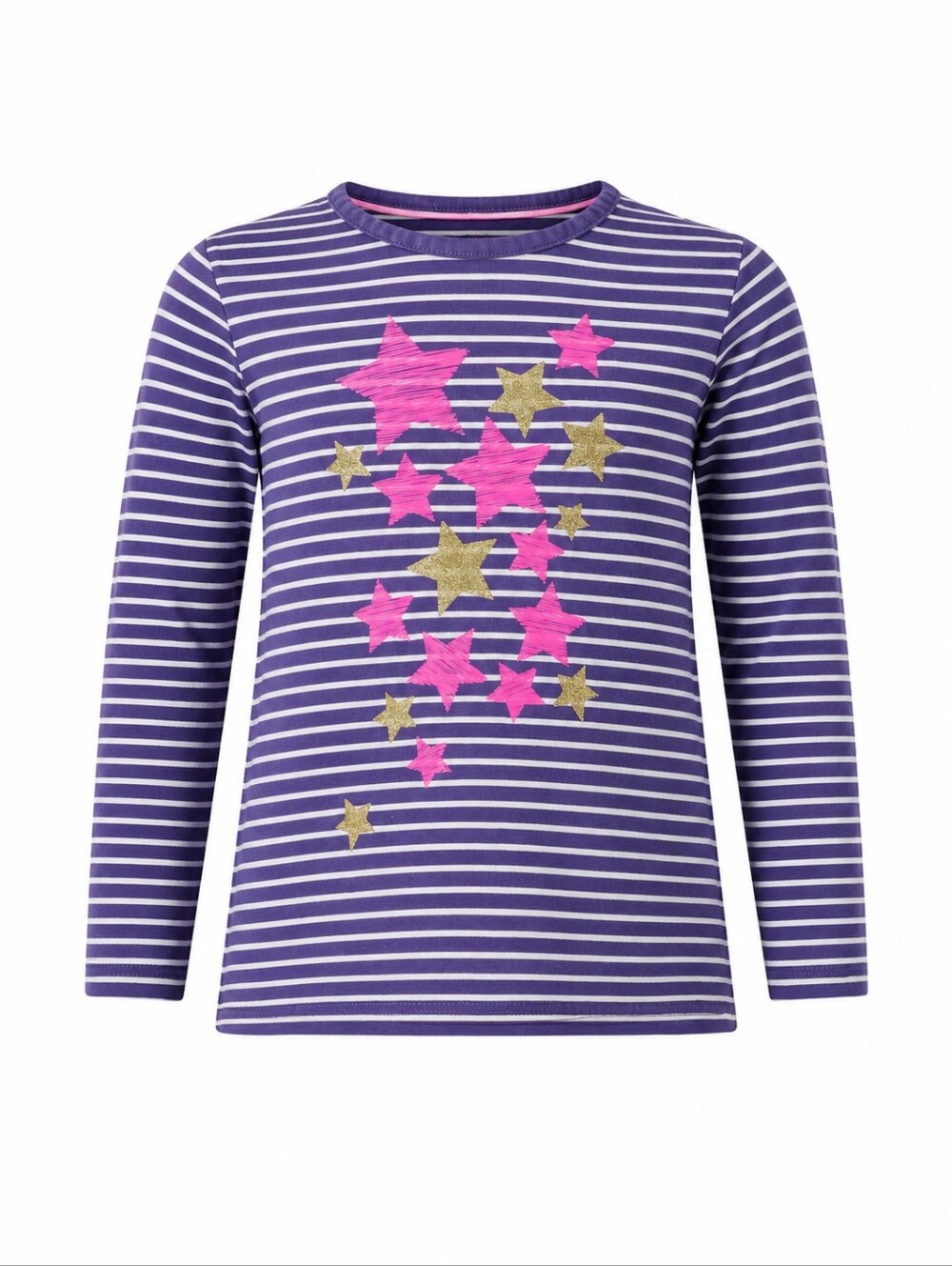 Minnie Boden Kids Purple Striped Star Space Pink Gold Long Sleeve Cotton Shirt 7